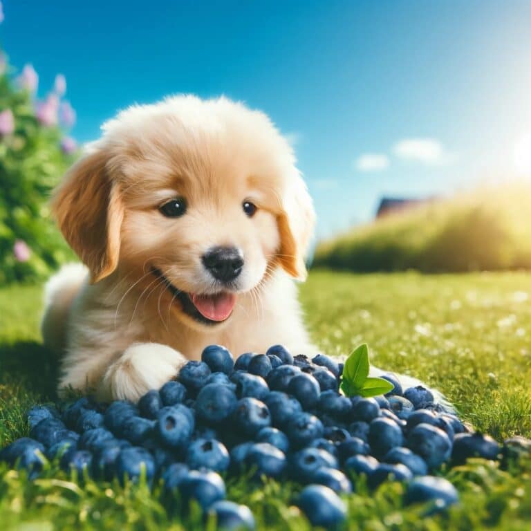 Dog eating blueberries. Can dogs eat blueberries
